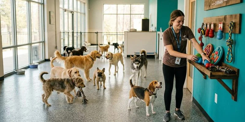 A clean modern dog daycare facility in Durham NC
