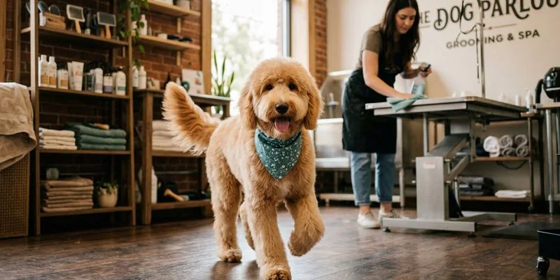 Freshly groomed dog looking happy