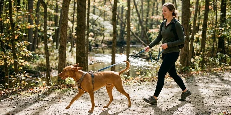 Dog enjoying midday walk exercise