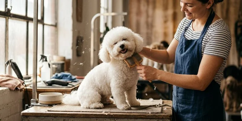 Relaxed dog enjoying a gentle brushing session
