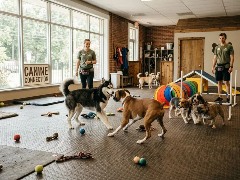 Dogs playing at Dog Daycare Durham's premium facility